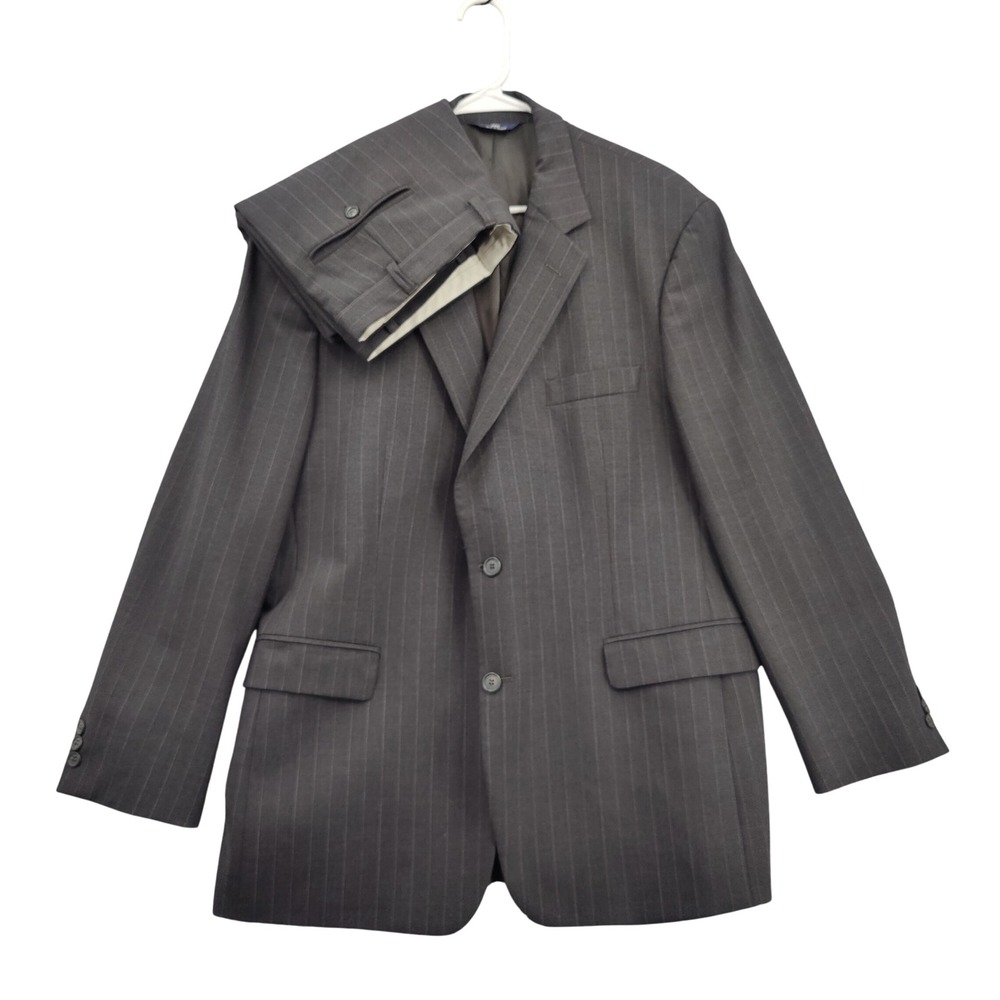 Brooks Brothers 346 Mens 2 Pc Suit Stretch Corporate Wool Pinstripe 43R 36W Gray